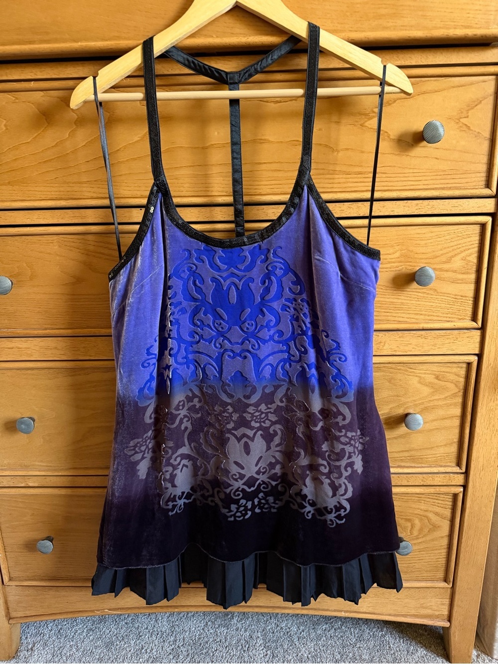 Free People Forbidden Ivy Velvet burnout Mini Dress Pleat Hem Sequin Strap Sz 12